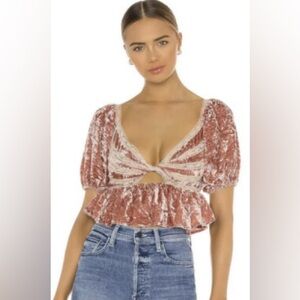 Free People Yours Truly Velvet Top in Mauve Retail $128